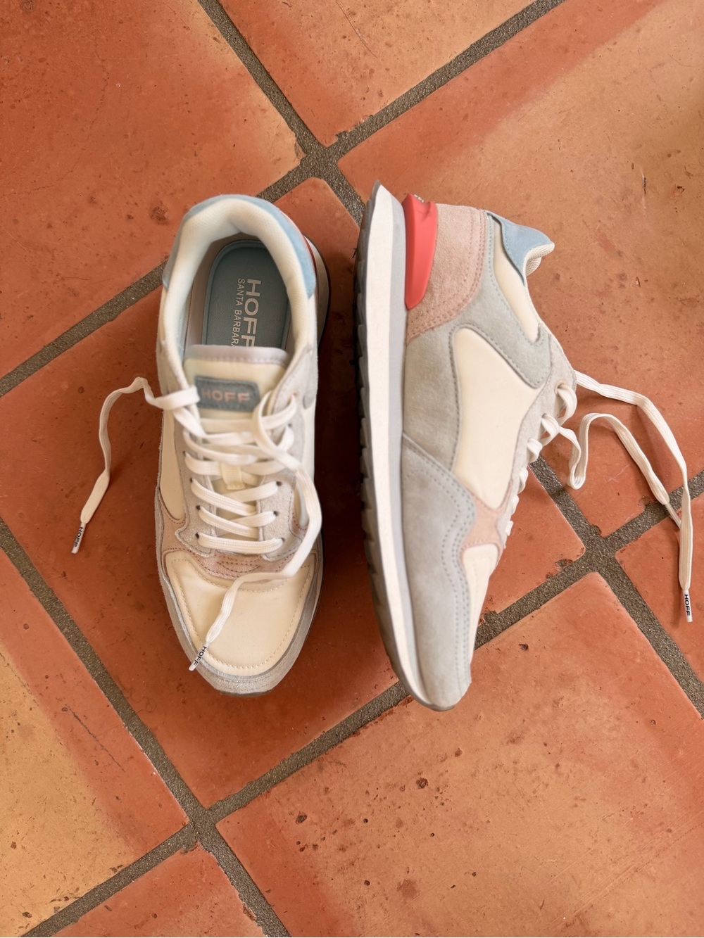 Hoff Women’s Mixed-Material Sneaker - Cream, Pink & Light Blue